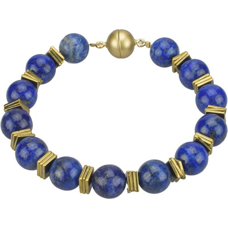 Edelsteinarmband Lapis Lazuli, Gold-Hämatit, Magnetschloss, ca. 19.5 cm, Damen