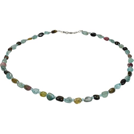 Edelstein Kette - Apatit Turmalin Collier, 925oo Silber Schloss, ca. 47 cm