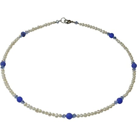 Funk-Collier Süsswasser Zuchtperlen Kette Damen mit blauem Achat, ca. 44 cm