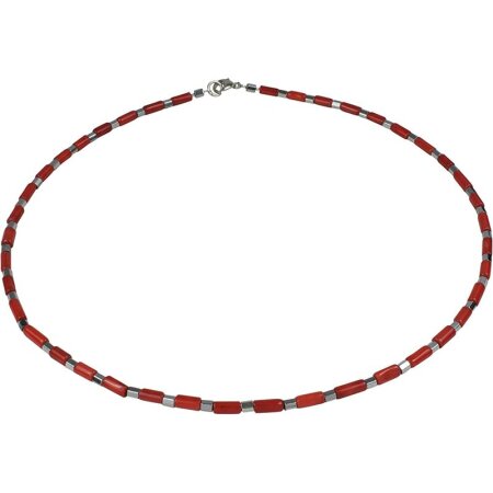 Funk-Collier Korallenkette Ø 3.5 mm, versilberter Edelstein, Silber Schloß, ca. 45.5 cm