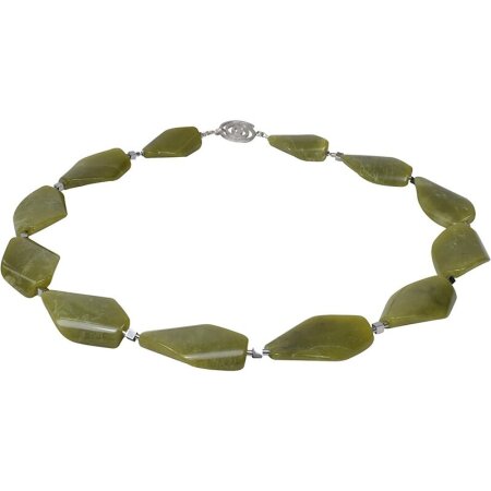 Funk-Collier Edelsteinkette Jade(Nephrith), versilberter Edelstein, 925oo SI Schloß, ca. 55 cm