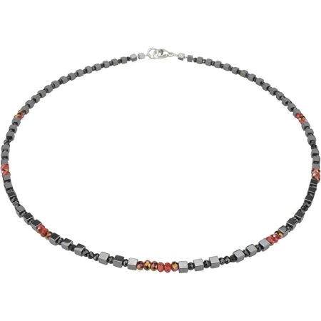 Funk-Collier Edelsteinkette Hämatit, Achat fac, Quarz fac, 925oo Silber Karabiner, ca. 43 cm